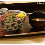 Japanese Restaurants in Tokyo | Donmono no Sakai food miso soup and tuna donburi on tray